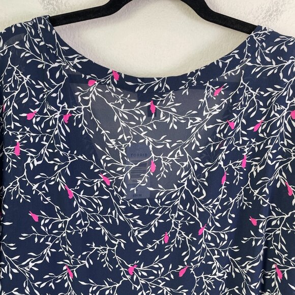 NEW $58 Torrid Womens Plus 4X Bird Print Shirt Dress Roll Tab Sleeve V Neck - Picture 11 of 12